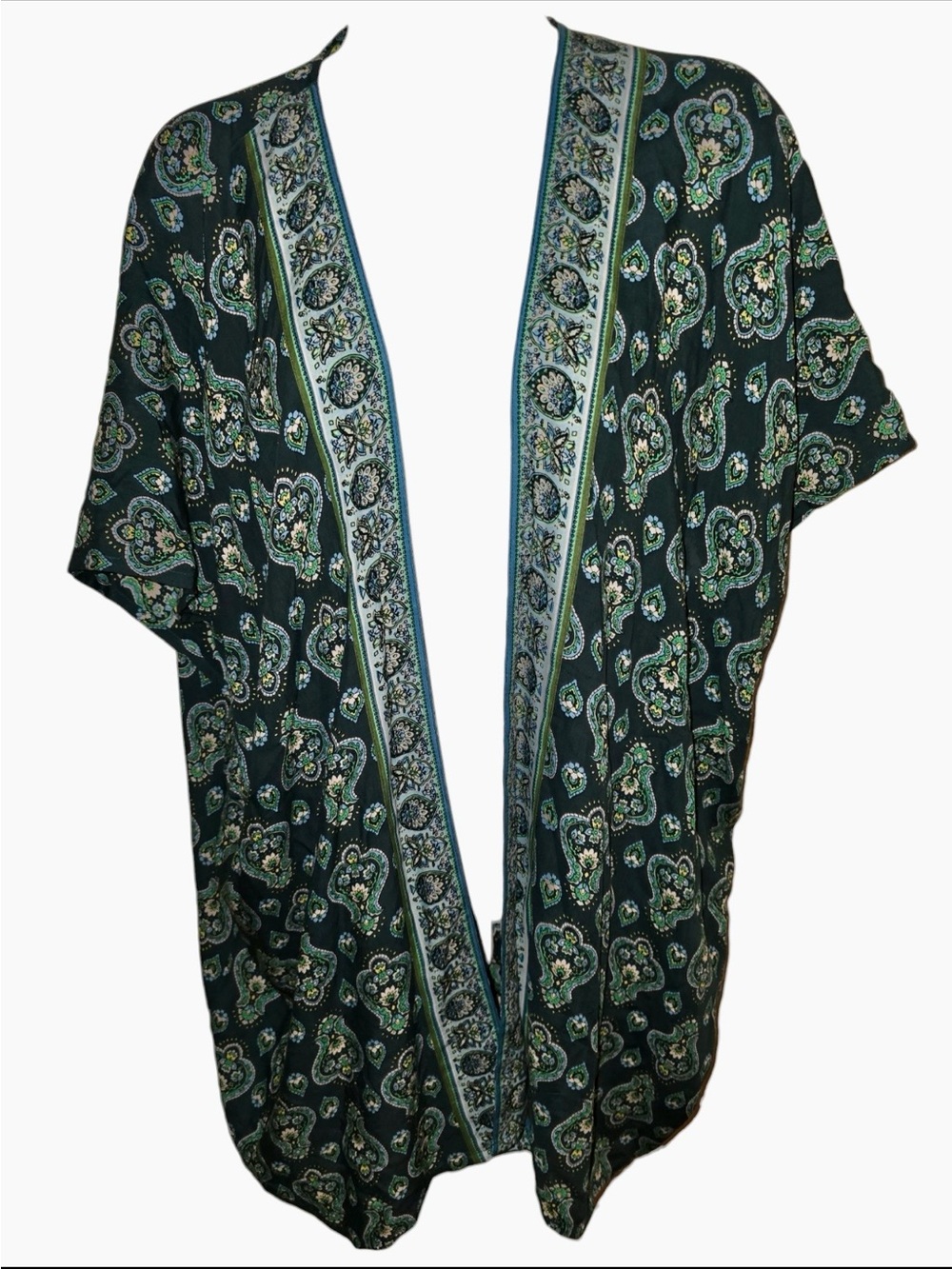 LOFT Paisley Open-Front Kimono in Teal & Black M/L